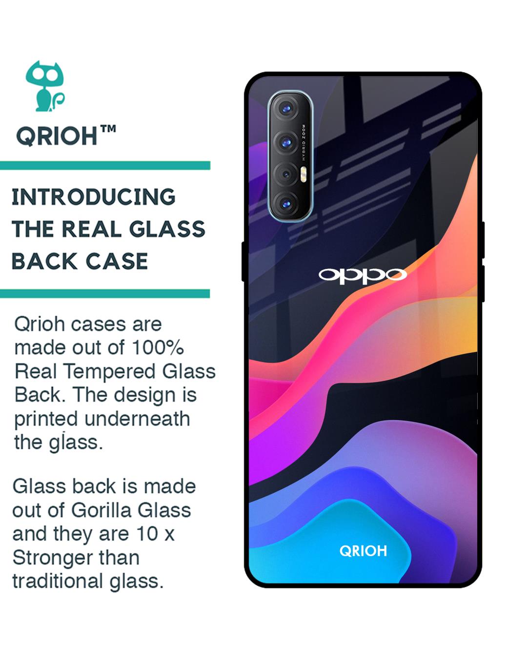 Shop Colorful Fluid Glass Case For Oppo Reno 3 Pro-Back