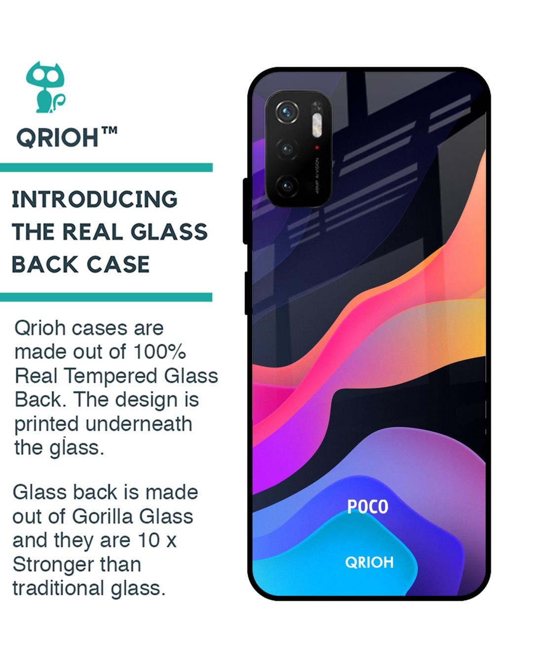 Shop Colorful Fluid Glass Case For Poco M3 Pro-Back