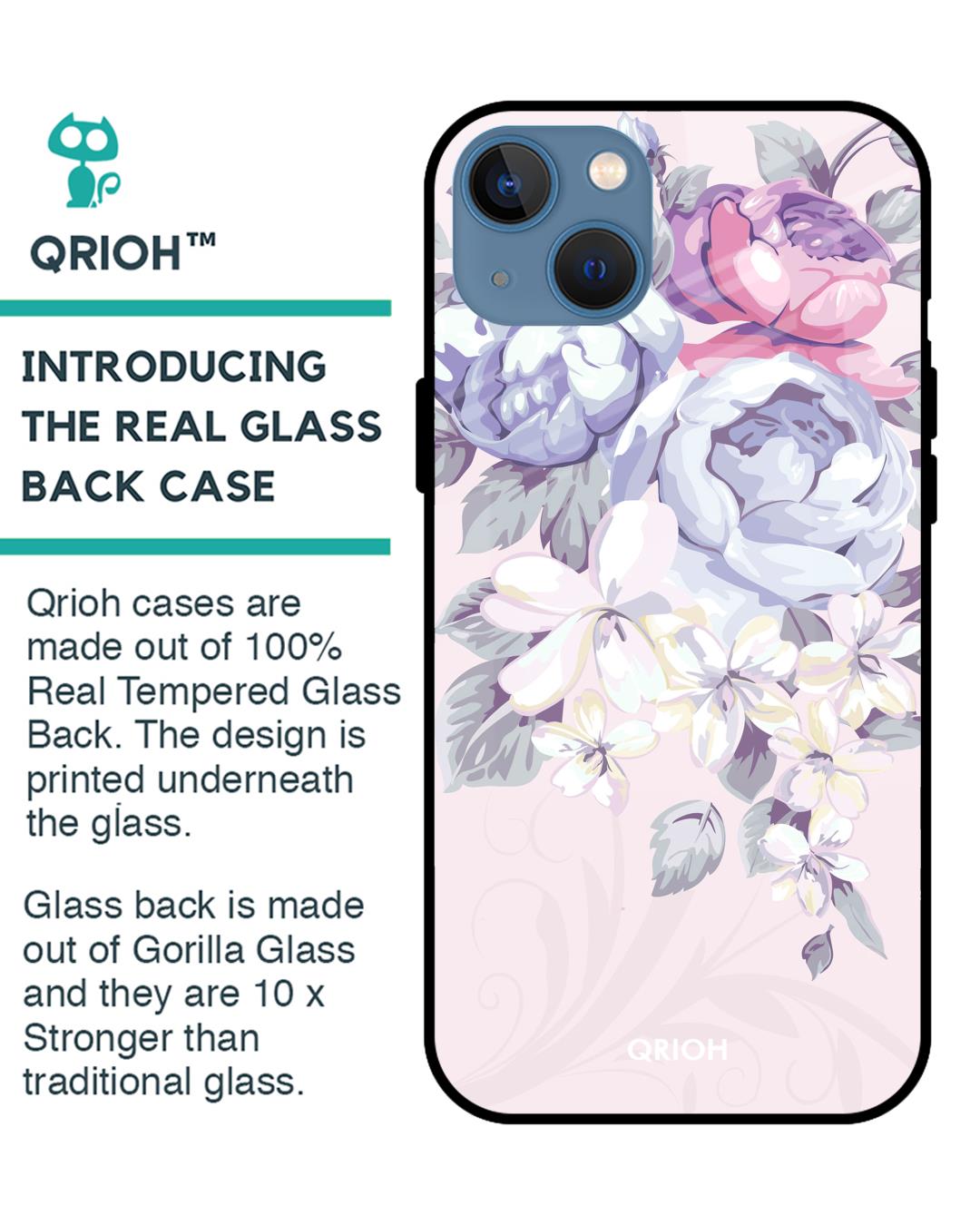 Shop Elegant Floral Glass Case For Iphone 13-Back