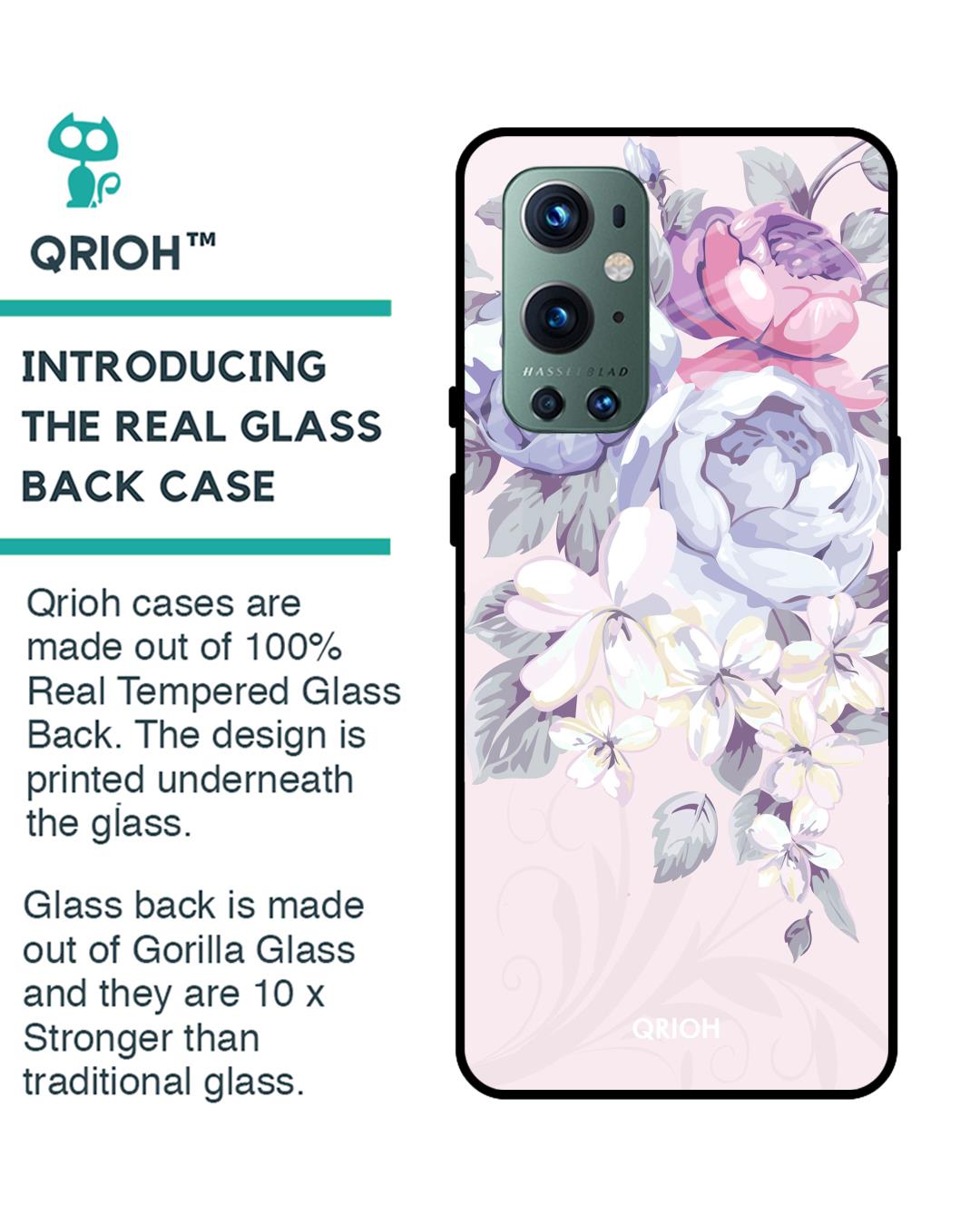 Shop Oneplus 9 Pro Elegant Floral Glass Case-Back