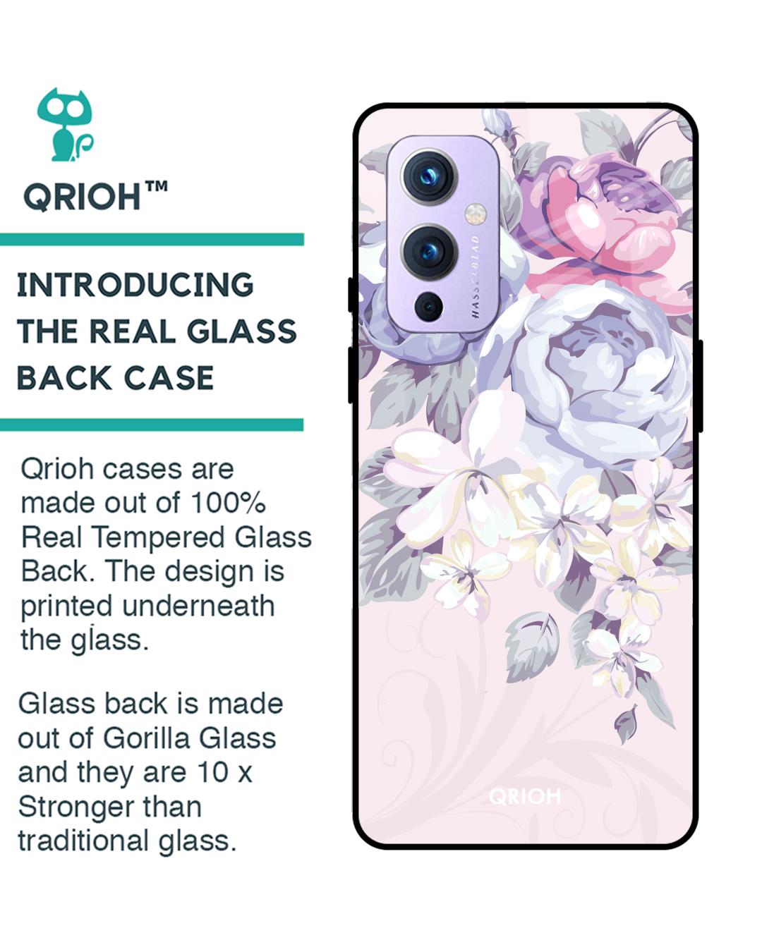 Shop Oneplus 9 Elegant Floral Glass Case-Back