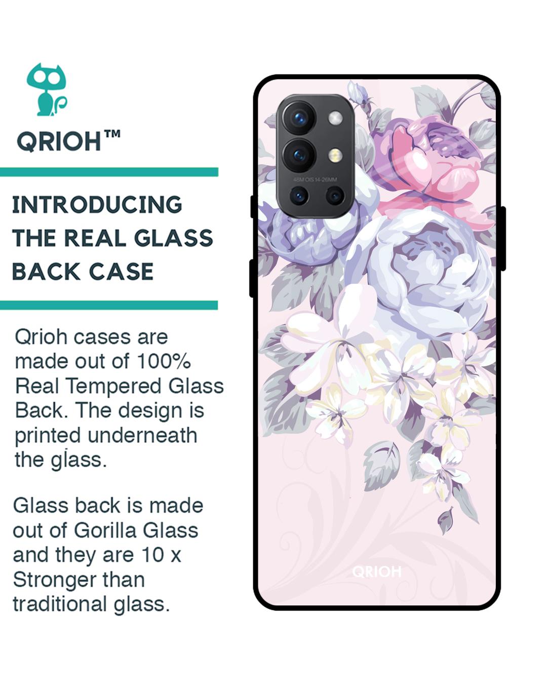 Shop Oneplus 9r Elegant Floral Glass Case-Back