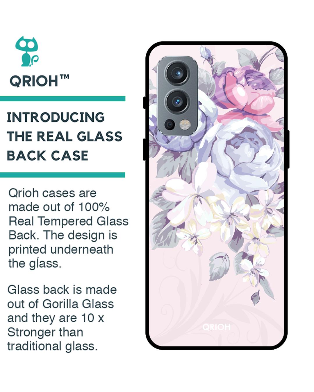 Shop Elegant Floral Glass Case For Oneplus Nord 2-Back
