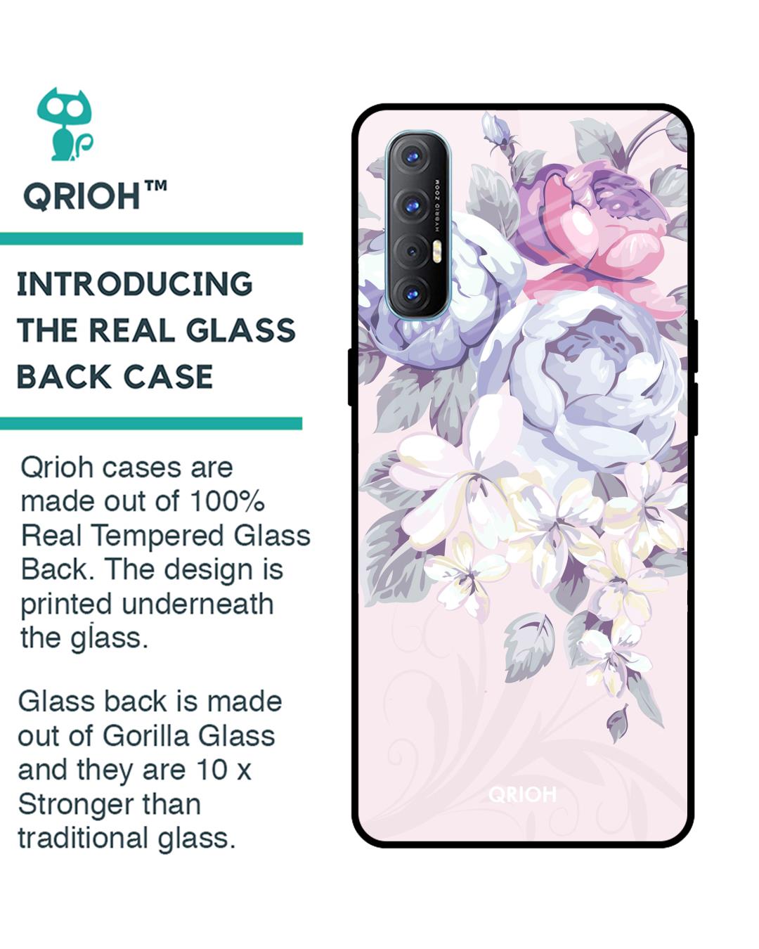 Shop Elegant Floral Glass Case For Oppo Reno 3 Pro-Back
