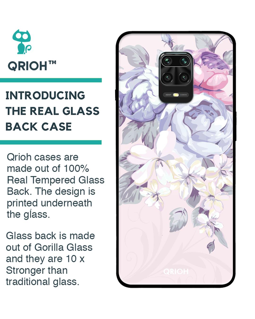 Shop Elegant Floral Glass Case For Redmi Note 9 Pro-Back