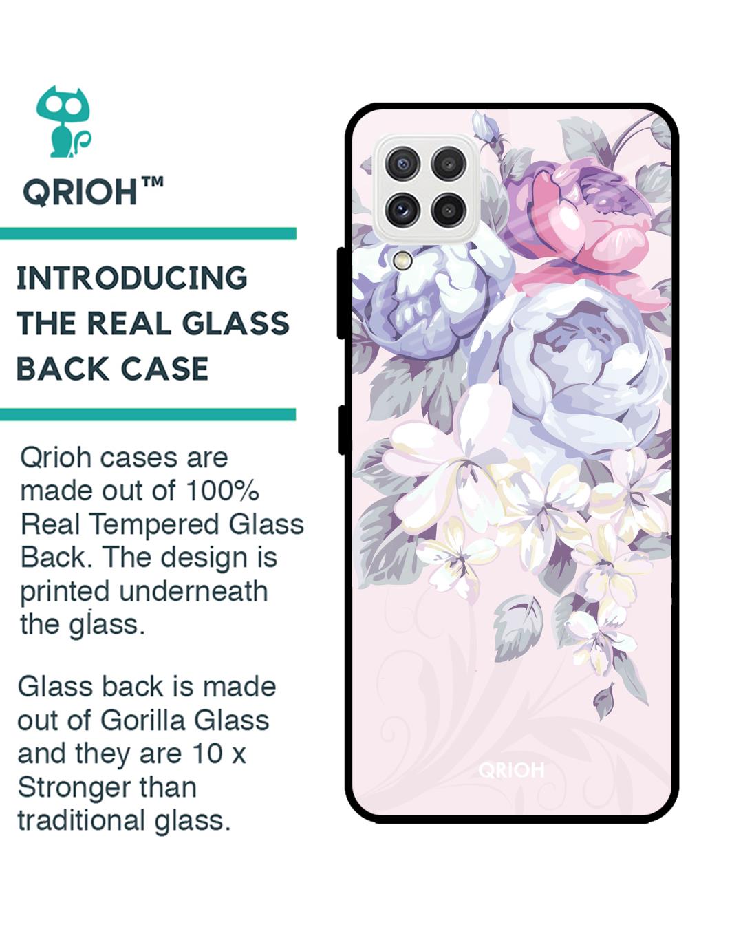 Shop Elegant Floral Glass Case For Samsung Galaxy A22-Back