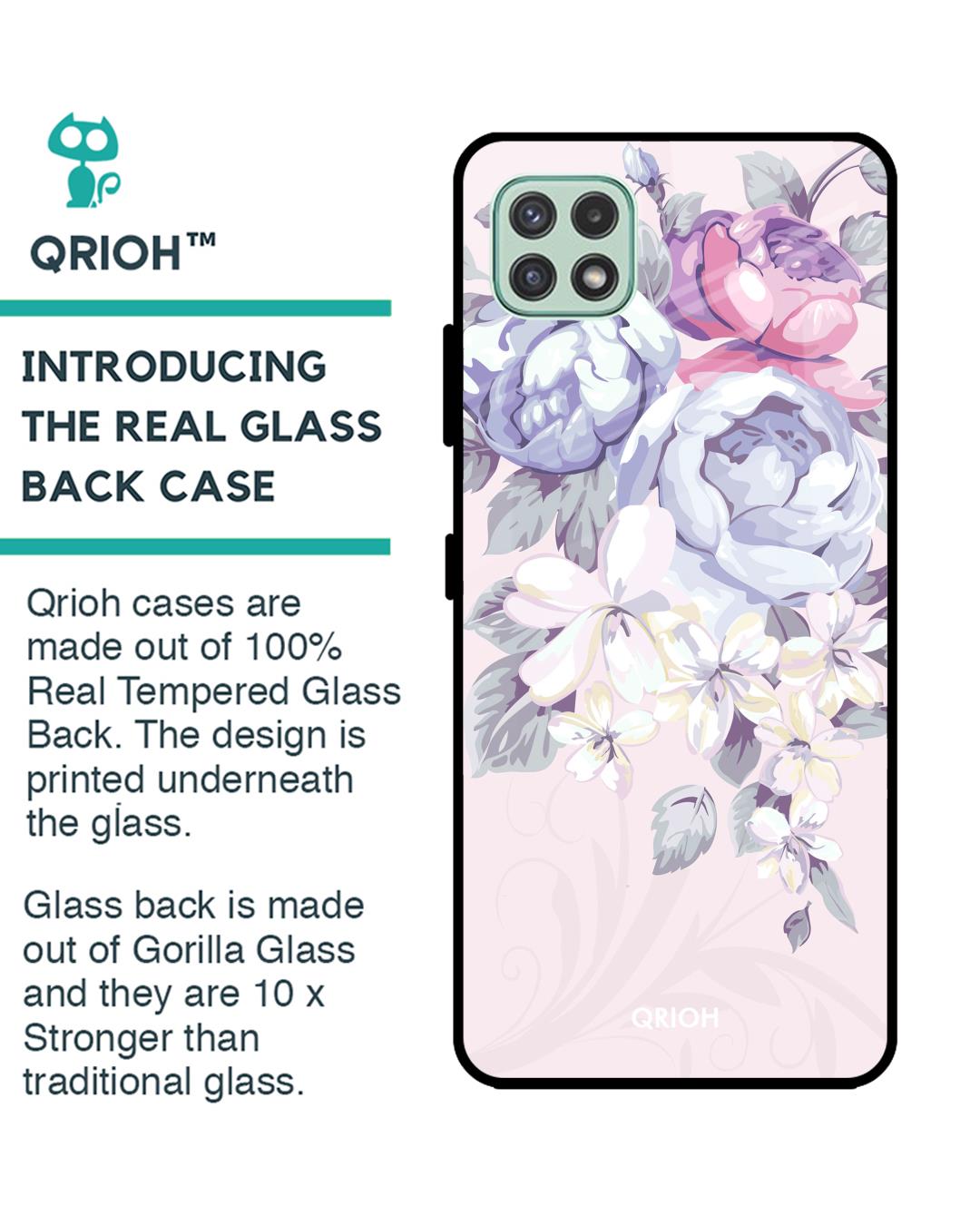 Shop Elegant Floral Glass Case For Samsung Galaxy A22 5g-Back