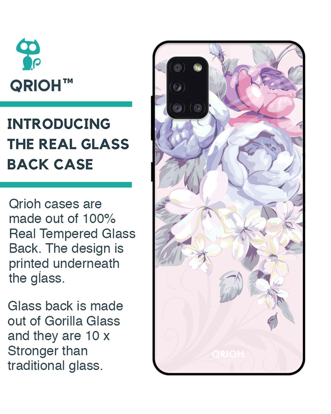 Shop Elegant Floral Glass Case For Samsung Galaxy A31-Back