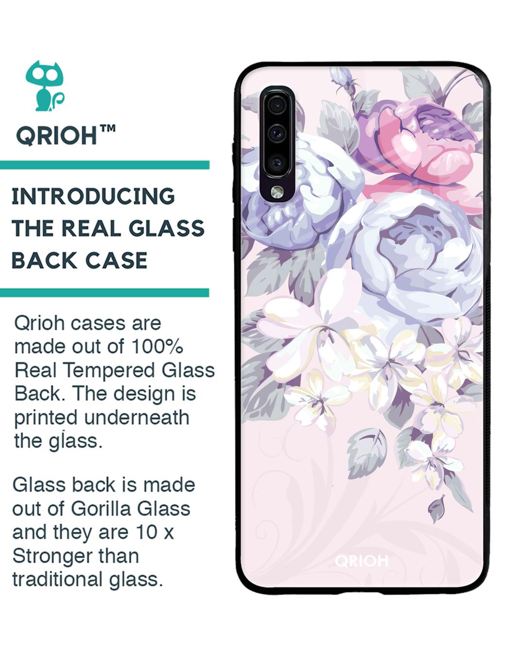 Shop Elegant Floral Glass Case For Samsung Galaxy A50-Back