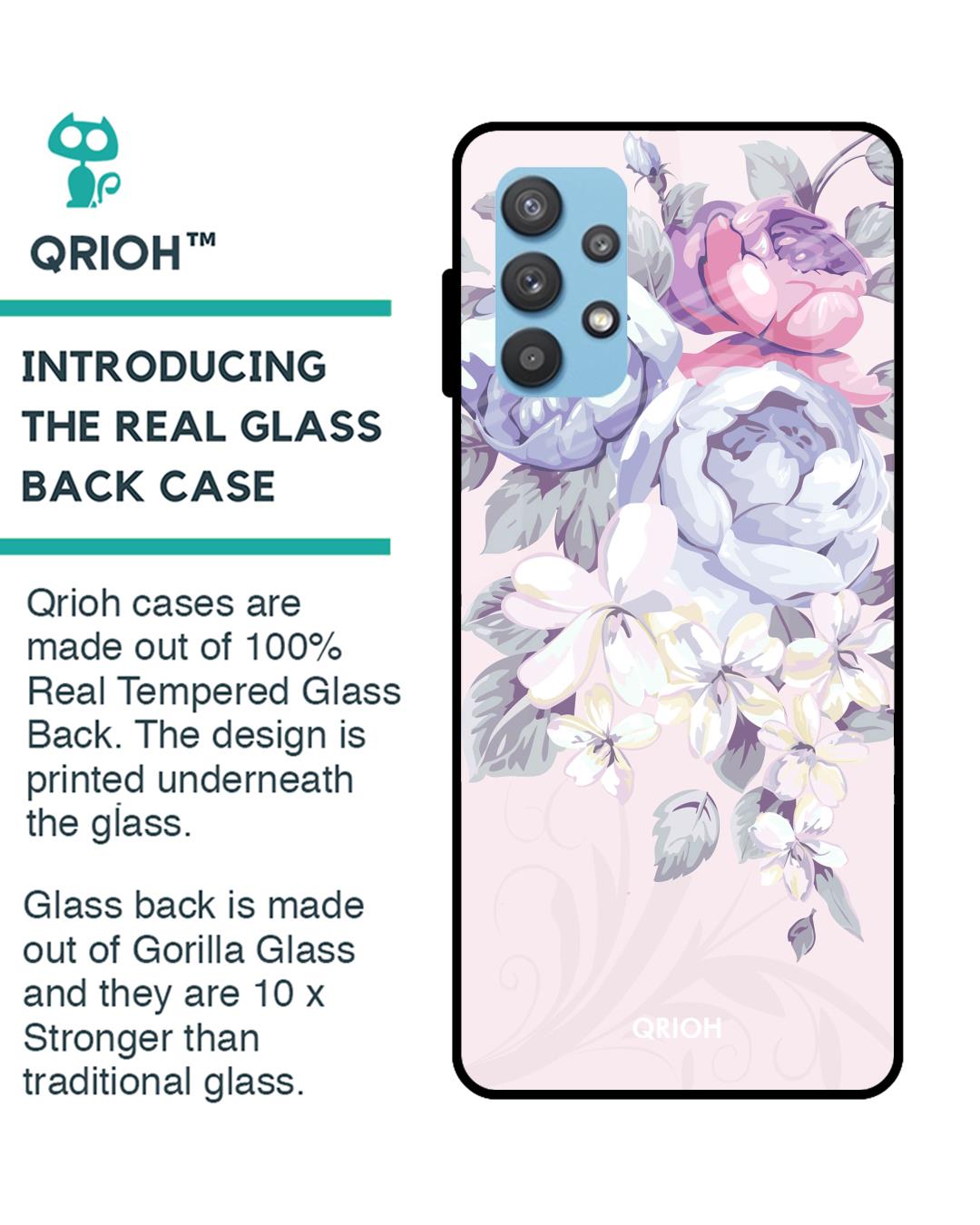Shop Elegant Floral Glass Case For Samsung Galaxy A52-Back