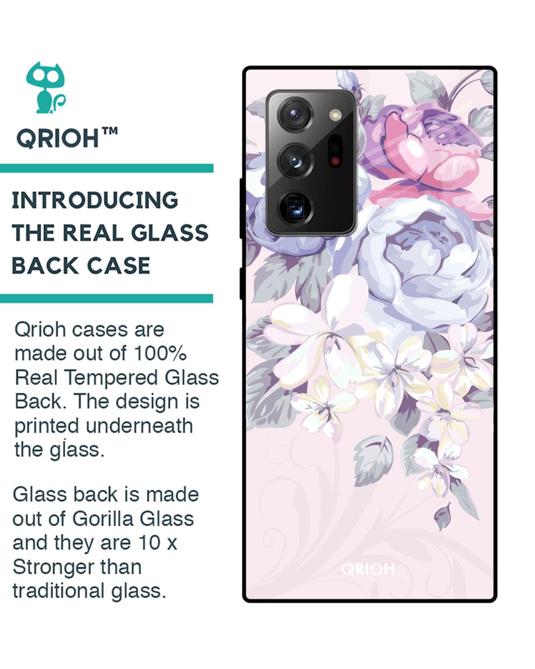 Shop Elegant Floral Glass Case For Samsung Galaxy Note 20 Ultra-Back