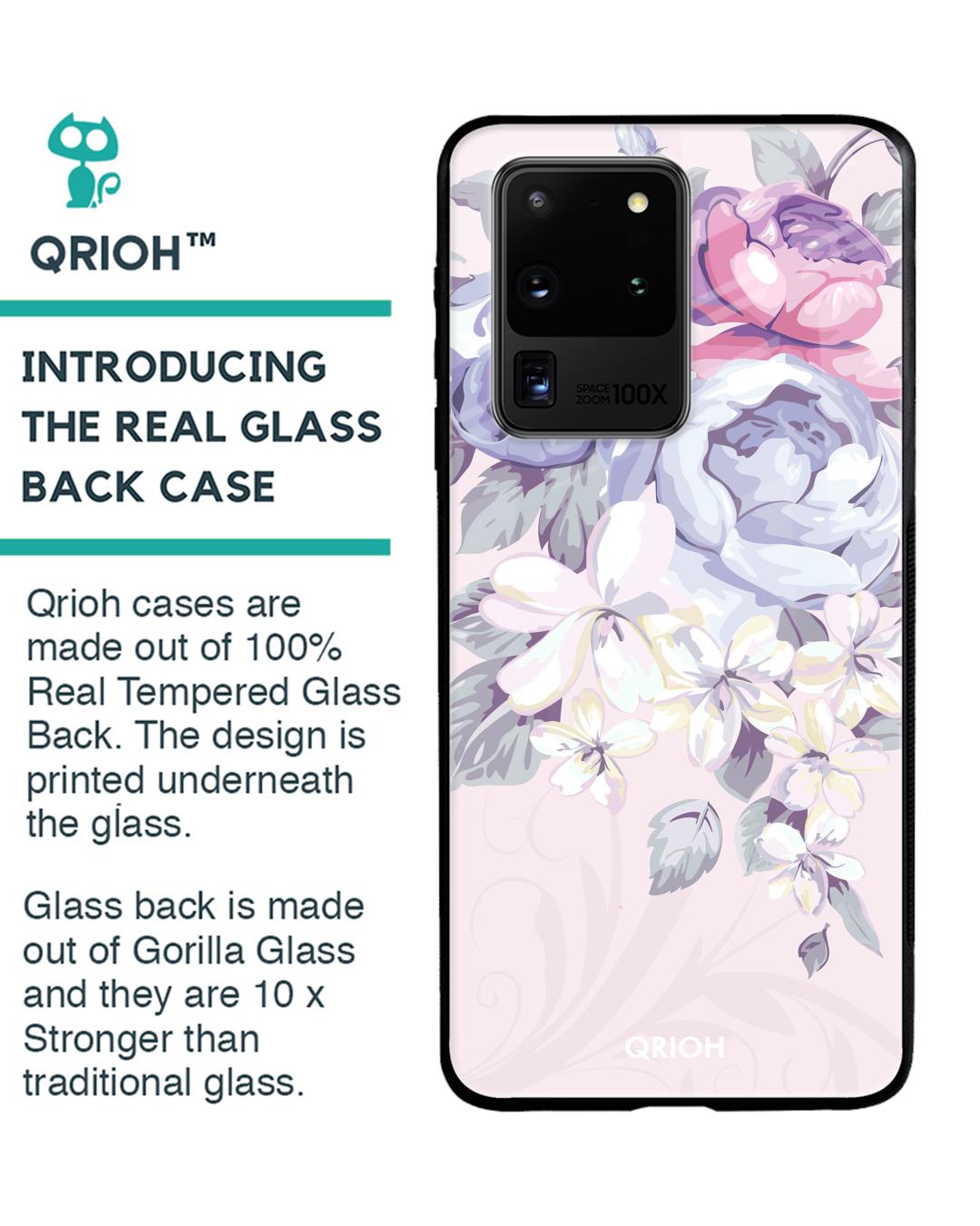 Shop Elegant Floral Glass Case For Samsung Galaxy S20 Ultra-Back