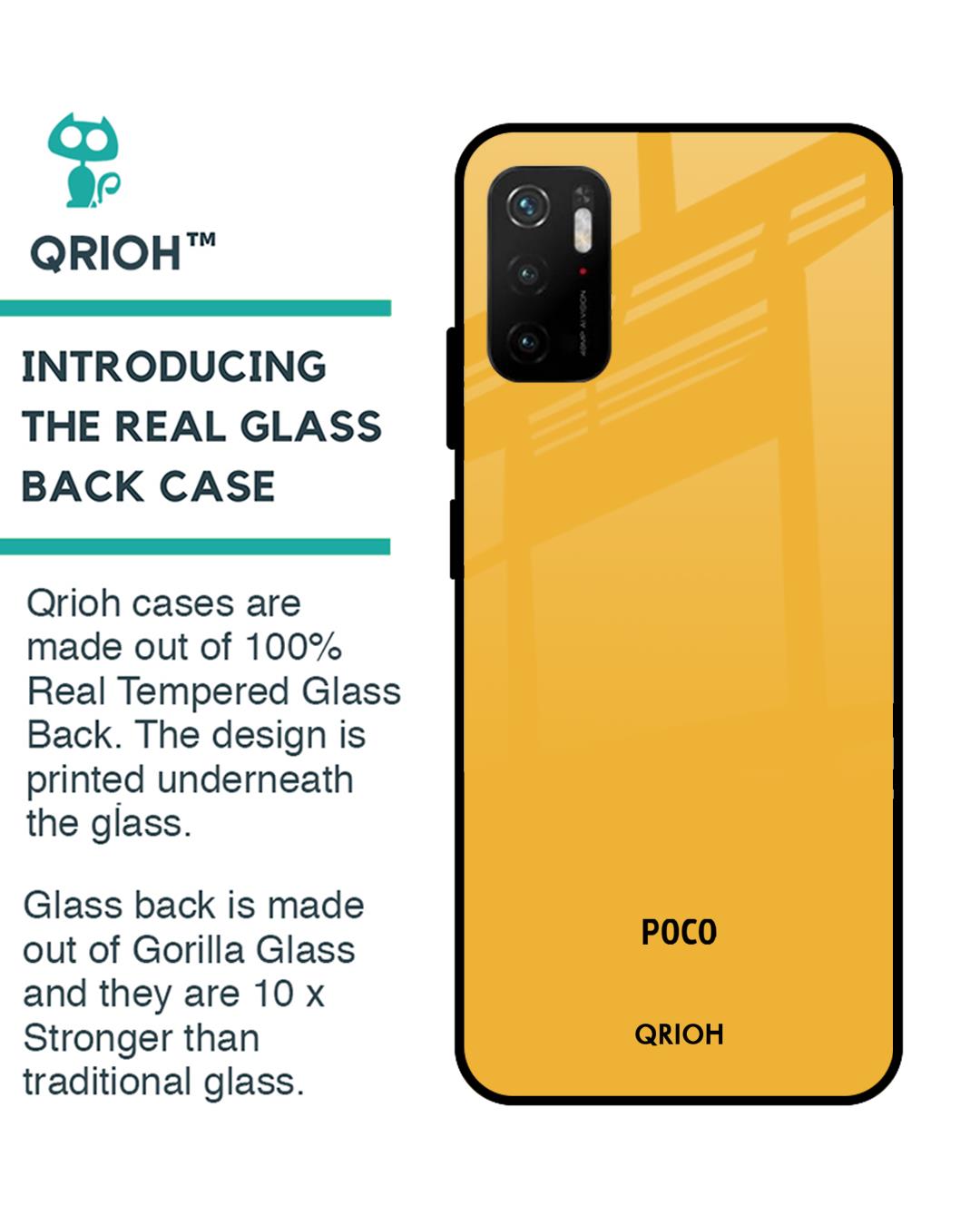 Shop Fluorescent Yellow Glass Case For Poco M3 Pro-Back