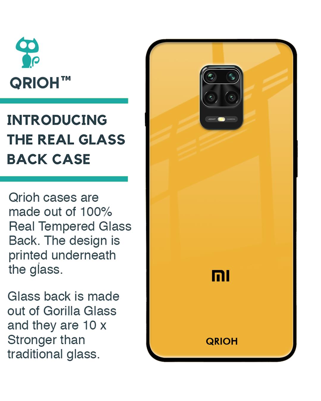 Shop Fluorescent Yellow Glass Case For Redmi Note 9 Pro-Back