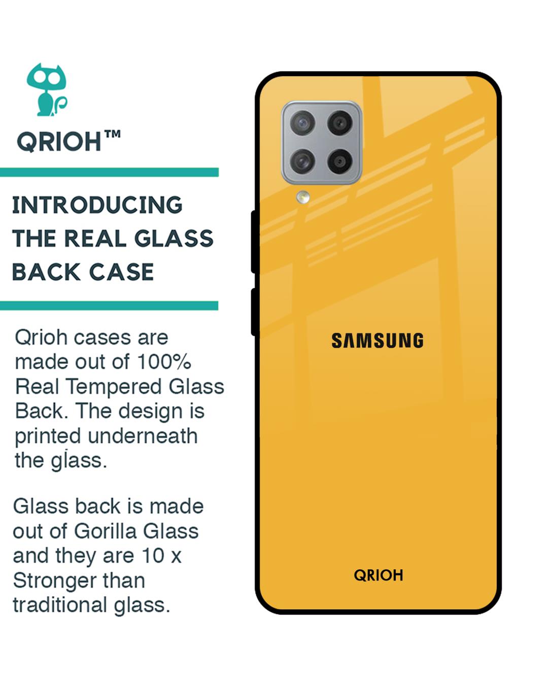 Shop Fluorescent Yellow Glass Case For Samsung Galaxy M42-Back