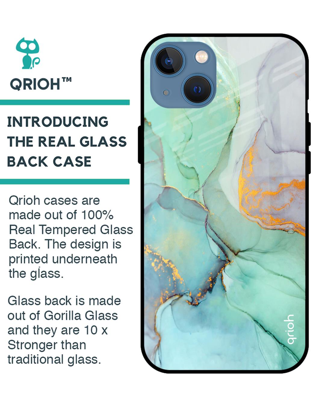 Shop Green Marble Glass Case For Iphone 13-Back