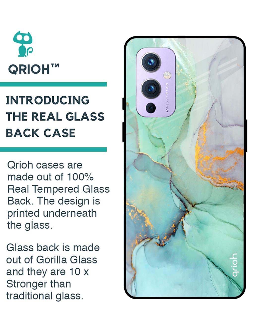 Shop Oneplus 9 Green Marble Glass Case-Back