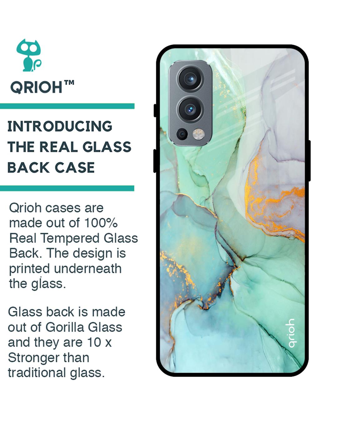 Shop Green Marble One Plus Nord 2 Premium Glass Case (Gorilla Glass & Shockproof Anti-Slip Silicone)-Back