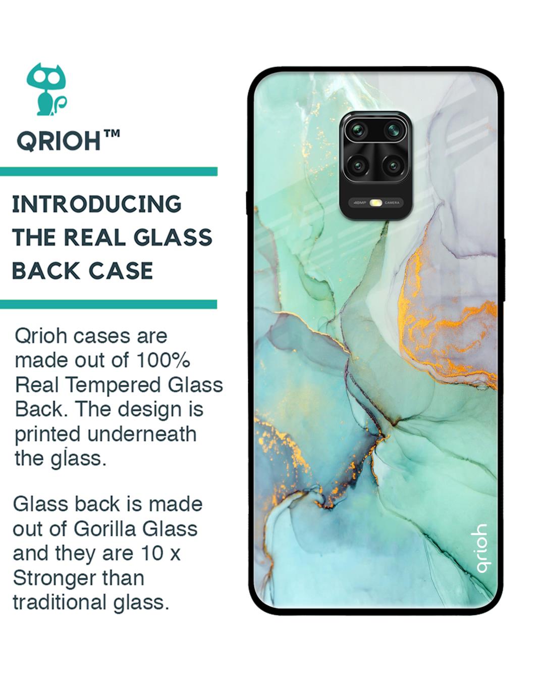 Shop Green Marble Glass Case For Redmi Note 9 Pro-Back