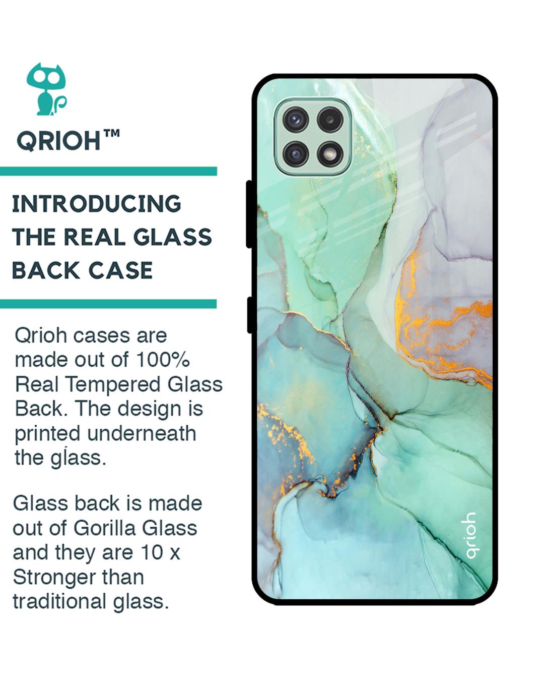 Shop Green Marble Glass Case For Samsung Galaxy A22 5g-Back