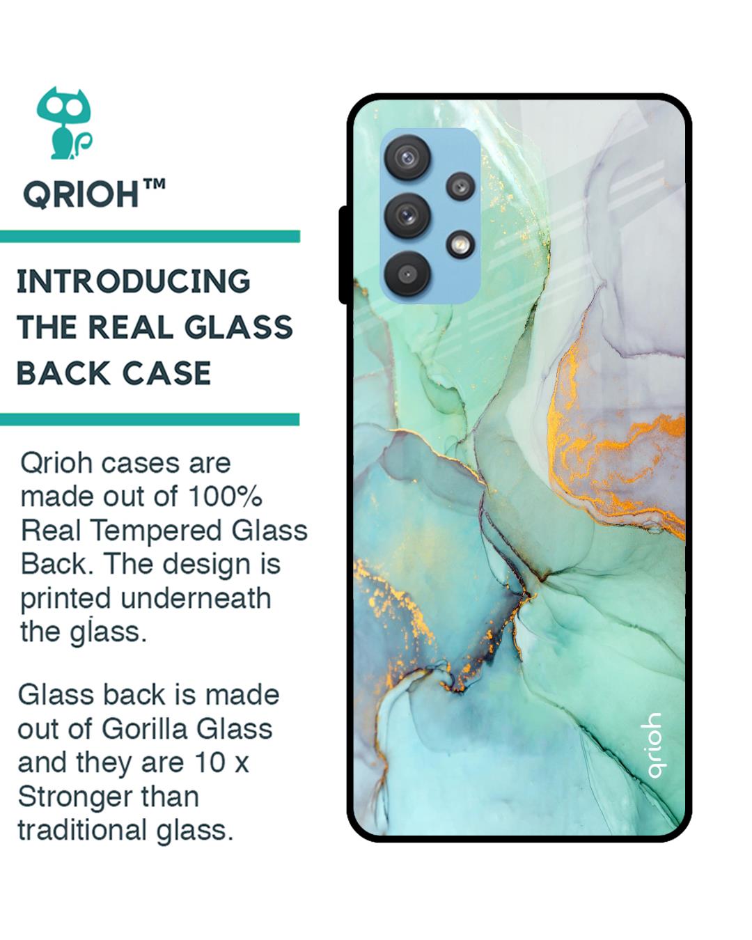 Shop Green Marble Glass Case For Samsung Galaxy A32-Back