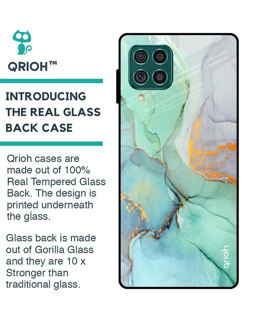 Shop Green Marble Glass Case For Samsung Galaxy F62-Back