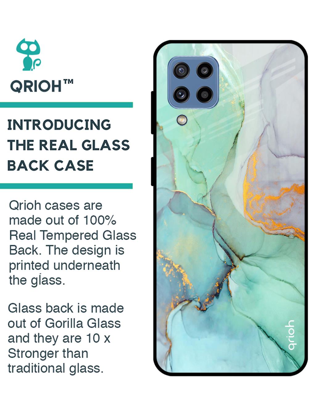 Shop Green Marble Glass Case For Samsung Galaxy M32-Back