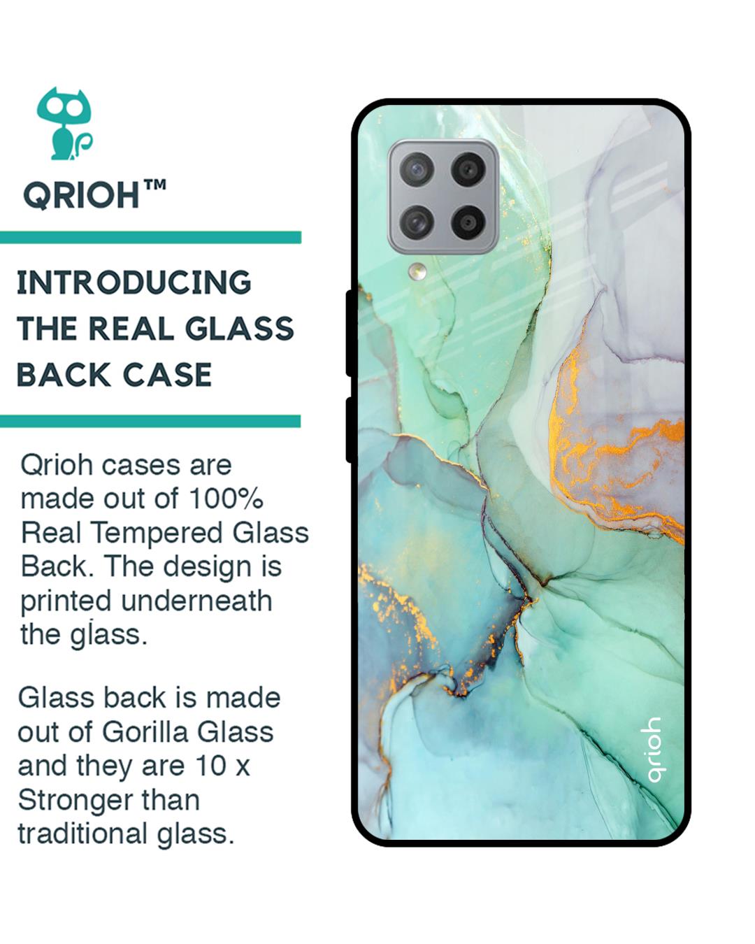Shop Green Marble Glass Case For Samsung Galaxy M42-Back