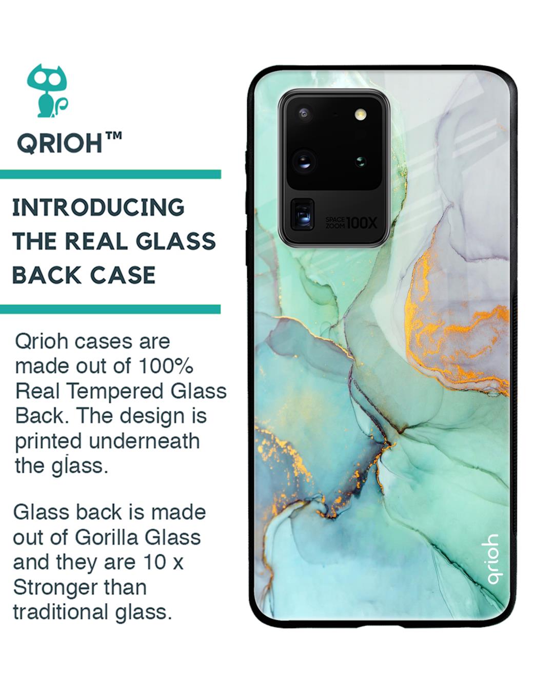 Shop Green Marble Glass Case For Samsung Galaxy S20 Ultra-Back