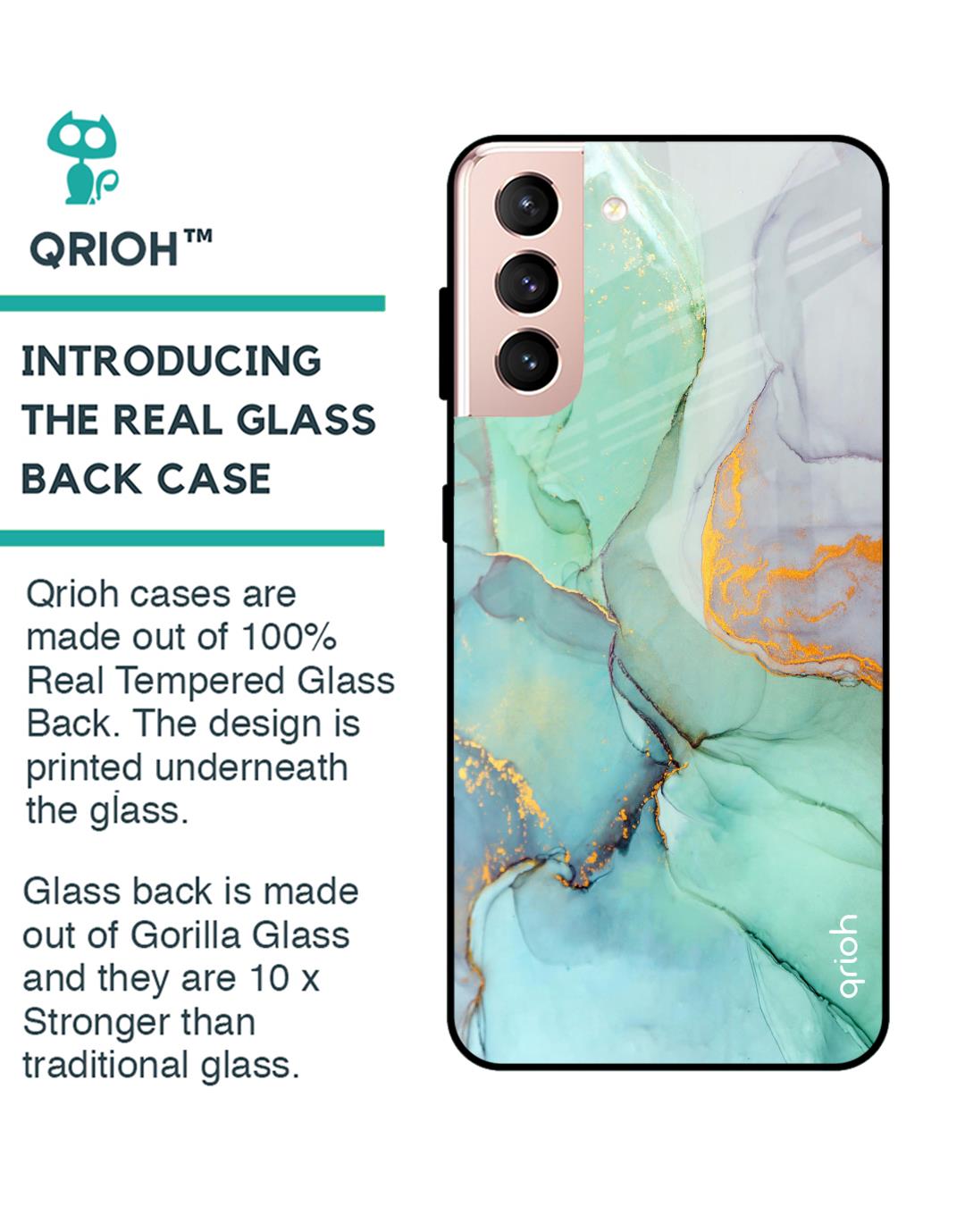 Shop Green Marble Glass Case For Samsung Galaxy S21 Plus-Back