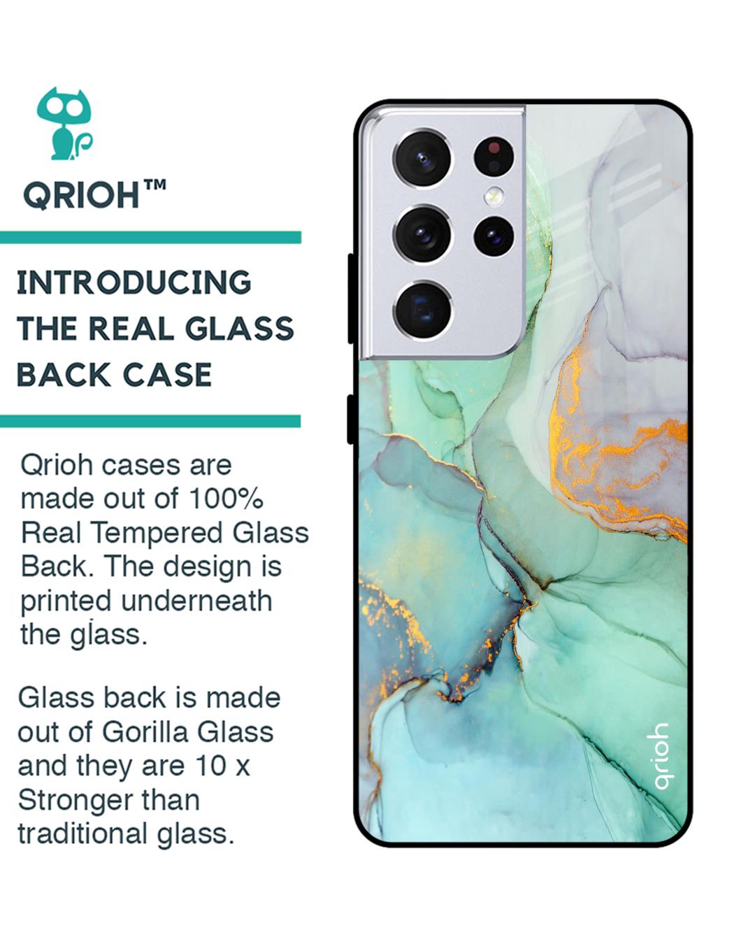 Shop Green Marble Glass Case For Samsung Galaxy S21 Ultra-Back