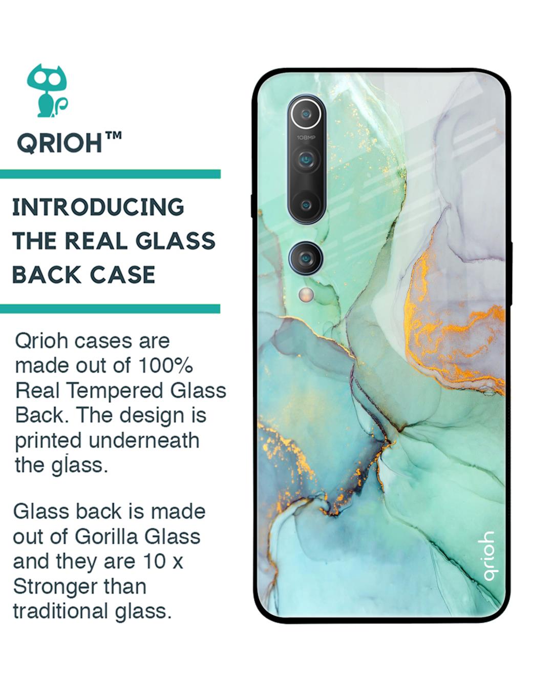 Shop Xiaomi Mi 10 Green Marble Glass Case-Back