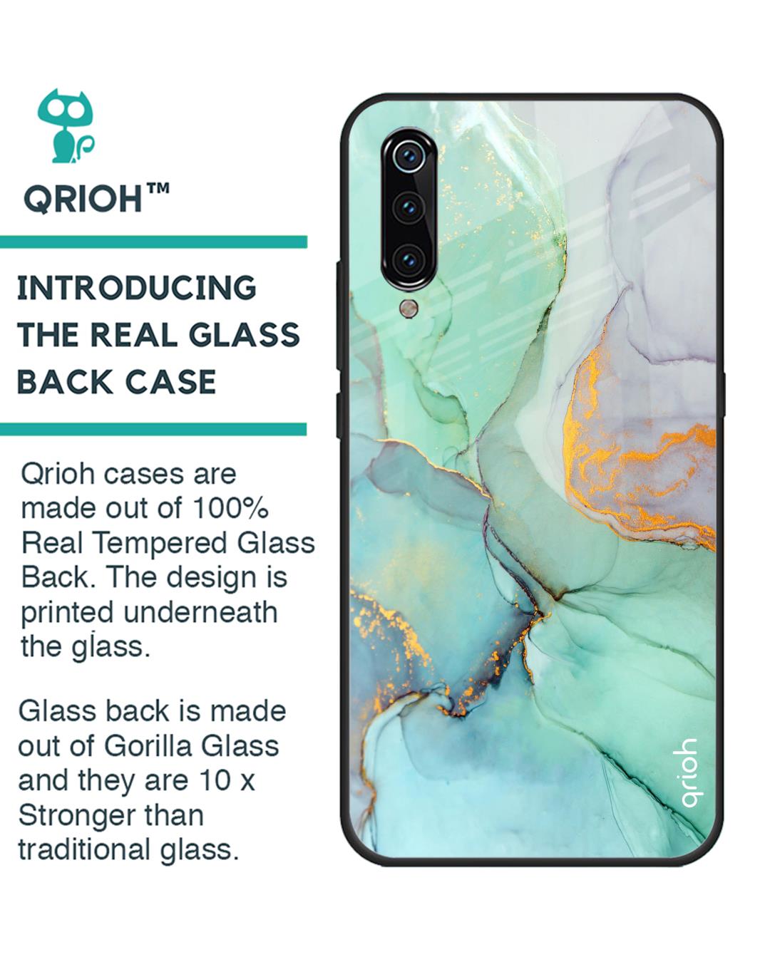 Shop Xiaomi Mi A3 Green Marble Glass Case-Back