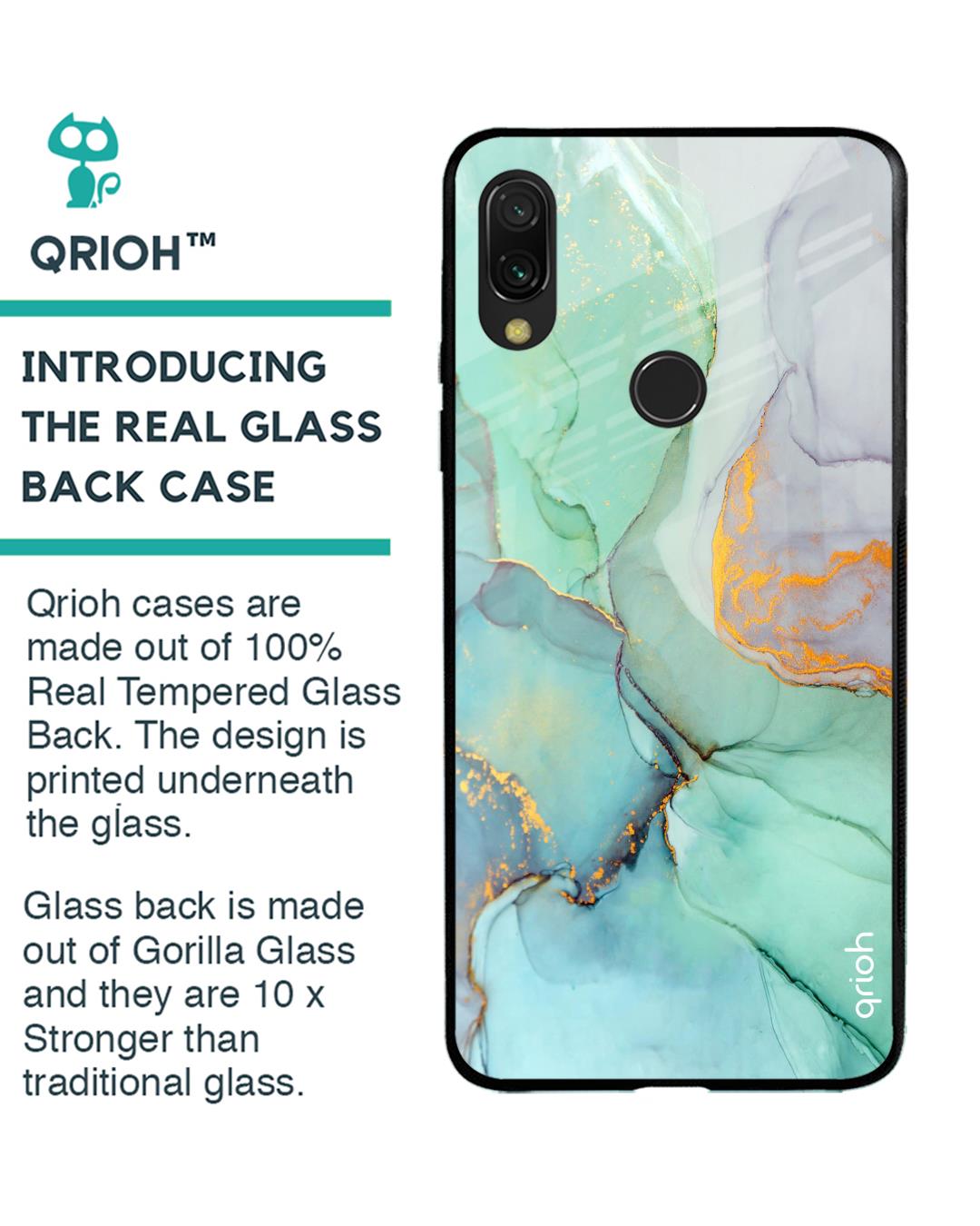 Shop Xiaomi Redmi Note 7 Pro Green Marble Glass Case-Back