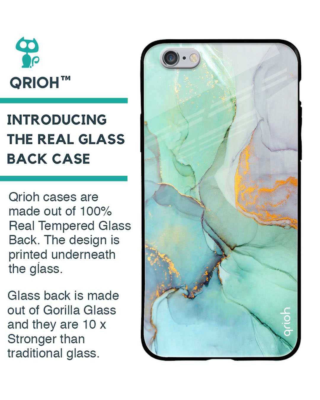 Shop Green Marble Printed Premium Glass Case for Apple iPhone 6S (Shock Proof, Scratch Resistant)-Back