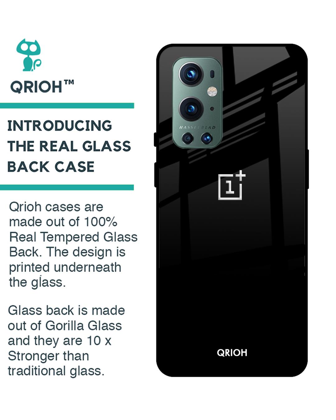 Shop Jet Black Oneplus 9 Premium Glass Case (Gorilla Glass & Shockproof Anti-Slip Silicone)-Back