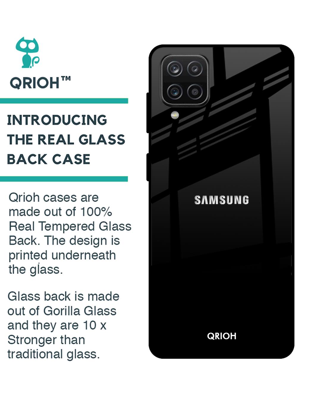 Shop Jet Black Glass Case For Samsung Galaxy A12-Back