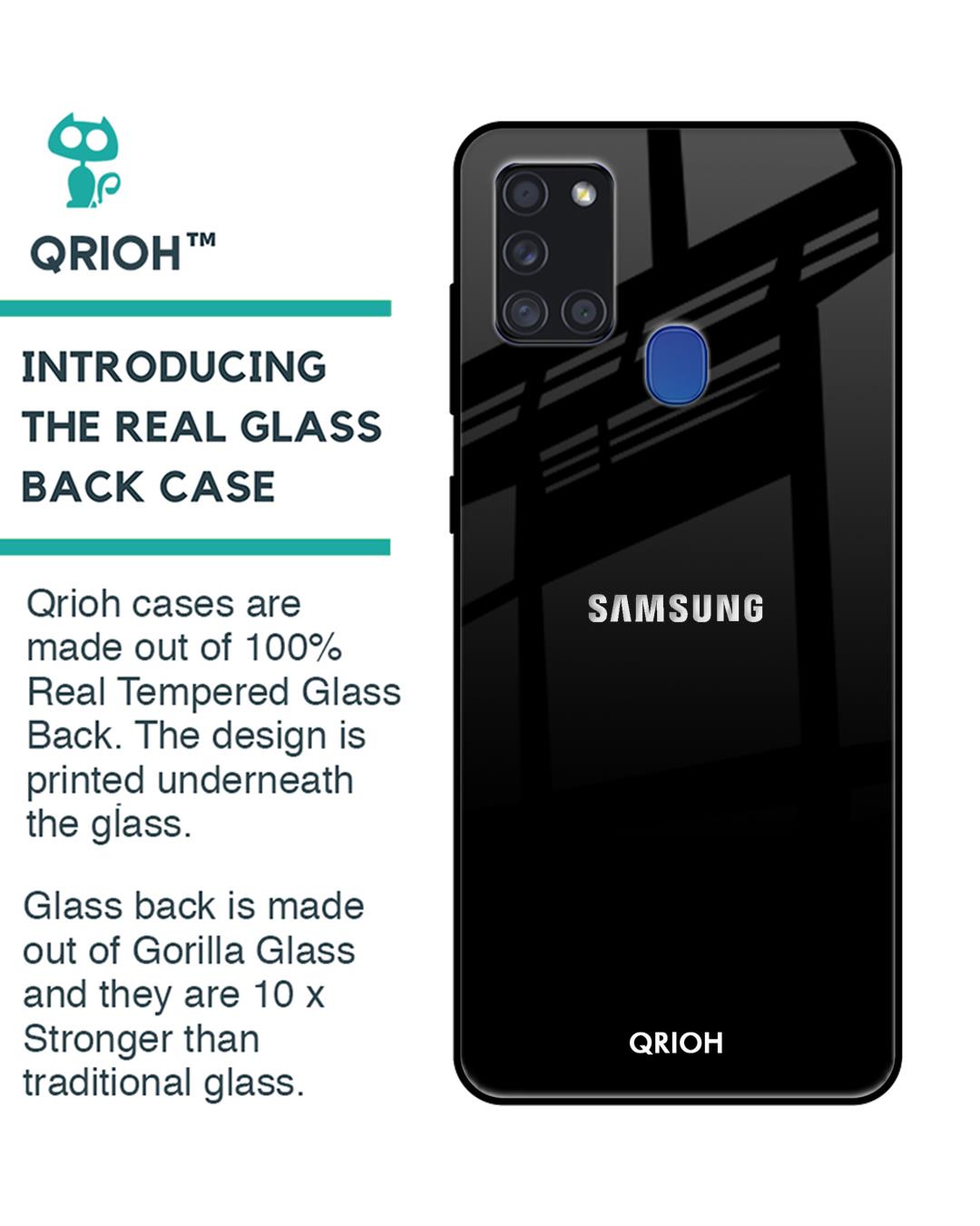 Shop Jet Black Glass Case For Samsung Galaxy A21s-Back
