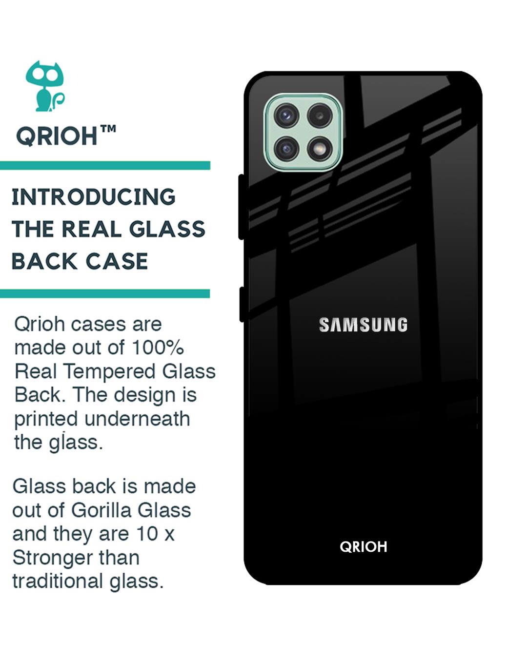 Shop Jet Black Glass Case For Samsung Galaxy A22 5g-Back