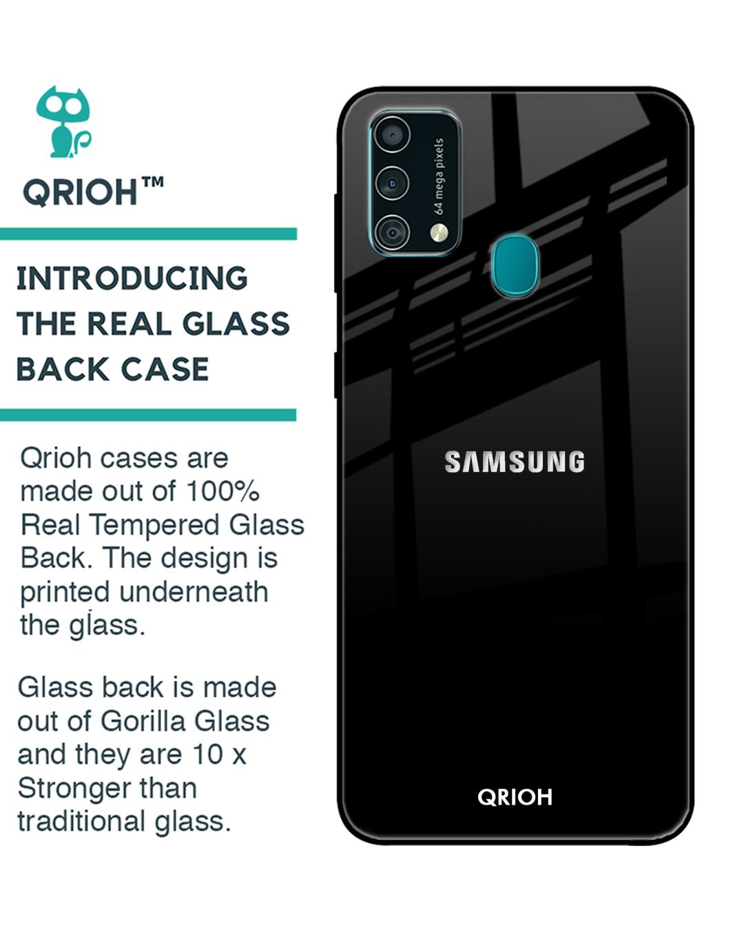 Shop Jet Black Glass Case For Samsung Galaxy F41-Back