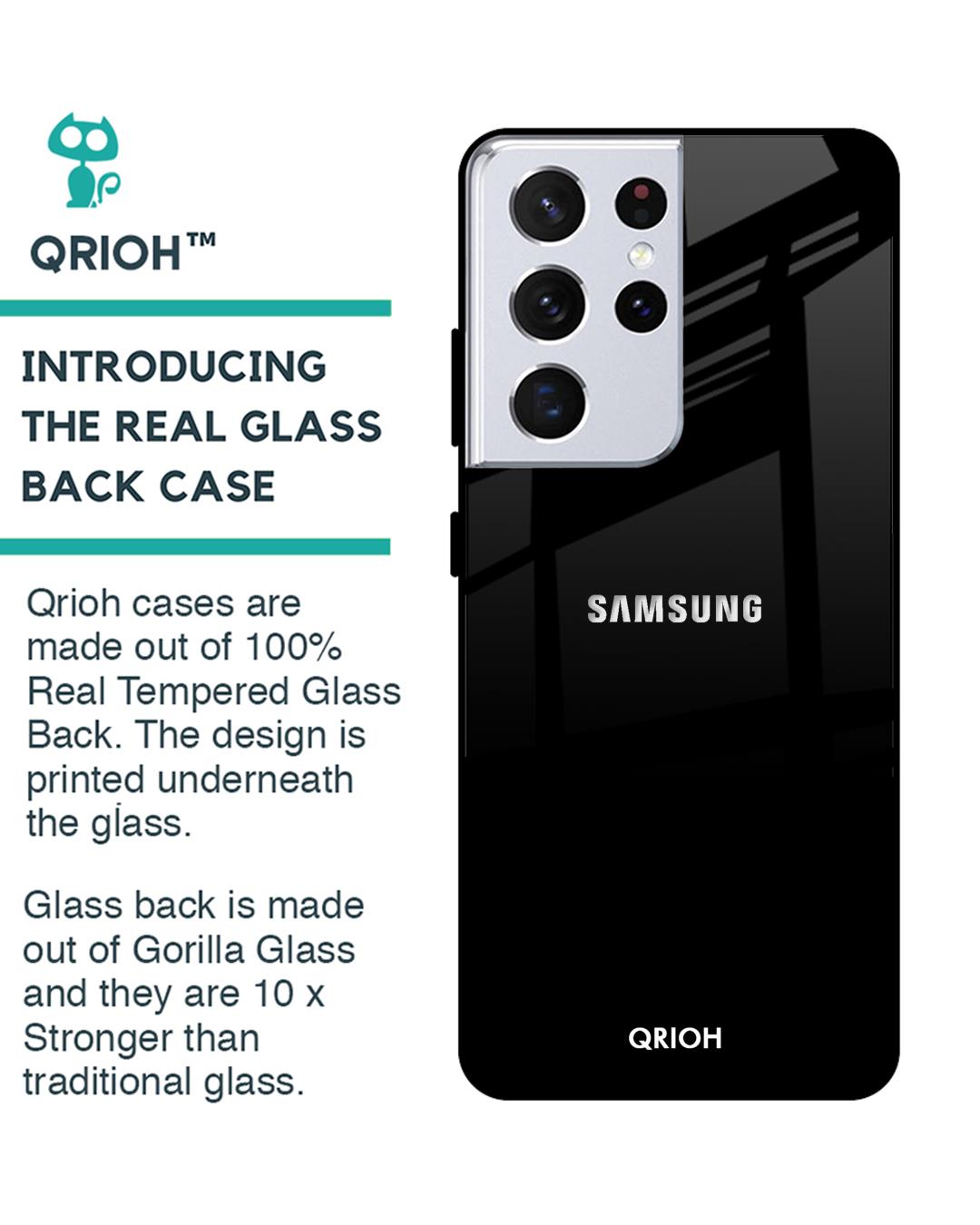 Shop Jet Black Glass Case For Samsung Galaxy S21 Ultra-Back