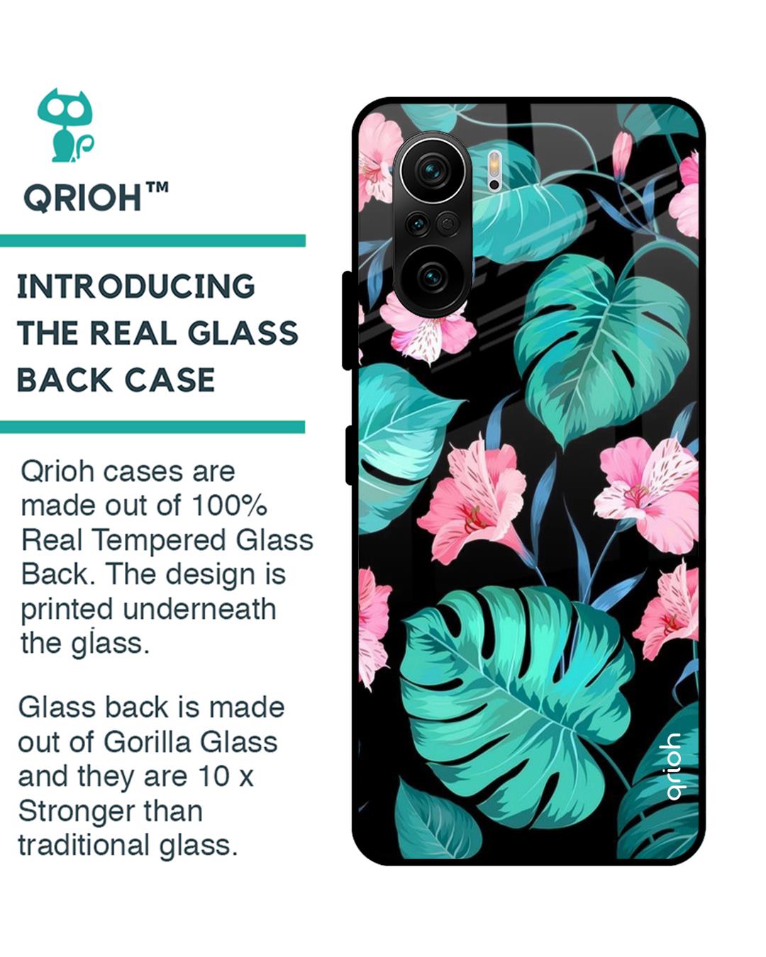 Shop Tropical Leaves & Pink Flowers Glass Case For Mi 11x-Back
