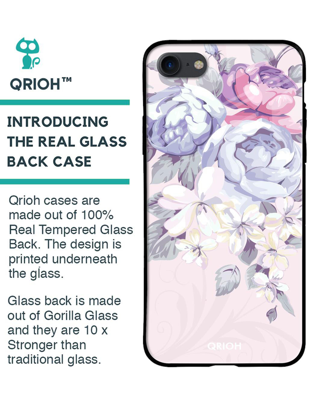 Shop Elegant Floral Printed Premium Glass Cover for iPhone 8(Shock Proof, Lightweight)-Back