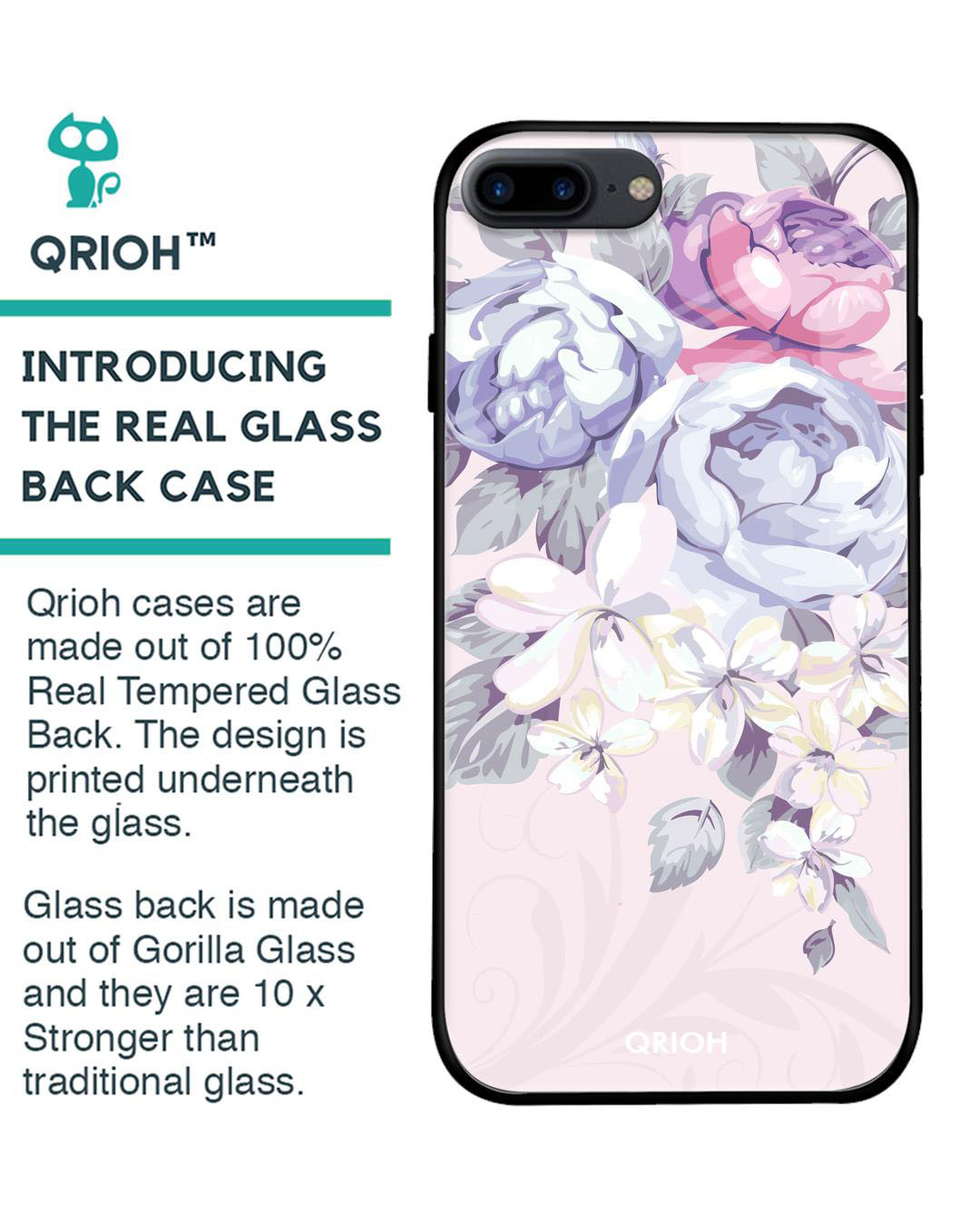 Shop Beige Elegant Floral Printed Premium Glass Cover For (Apple Iphone 7 Plus)-Back