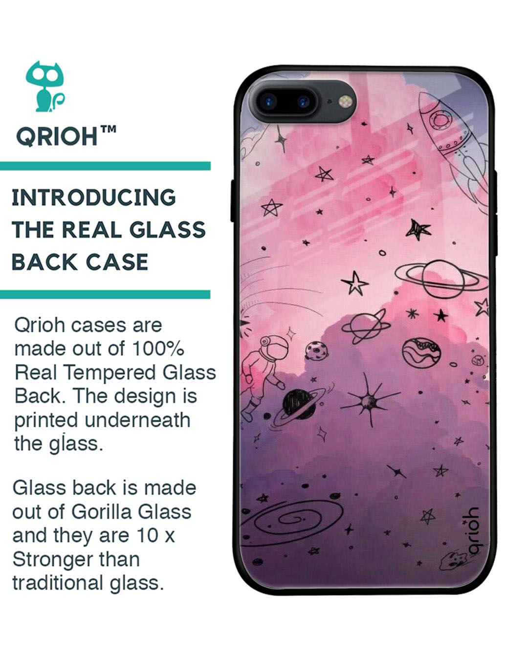 Shop Space Doodles Printed Premium Glass Cover for iPhone 8 Plus(Shock Proof, Lightweight)-Back