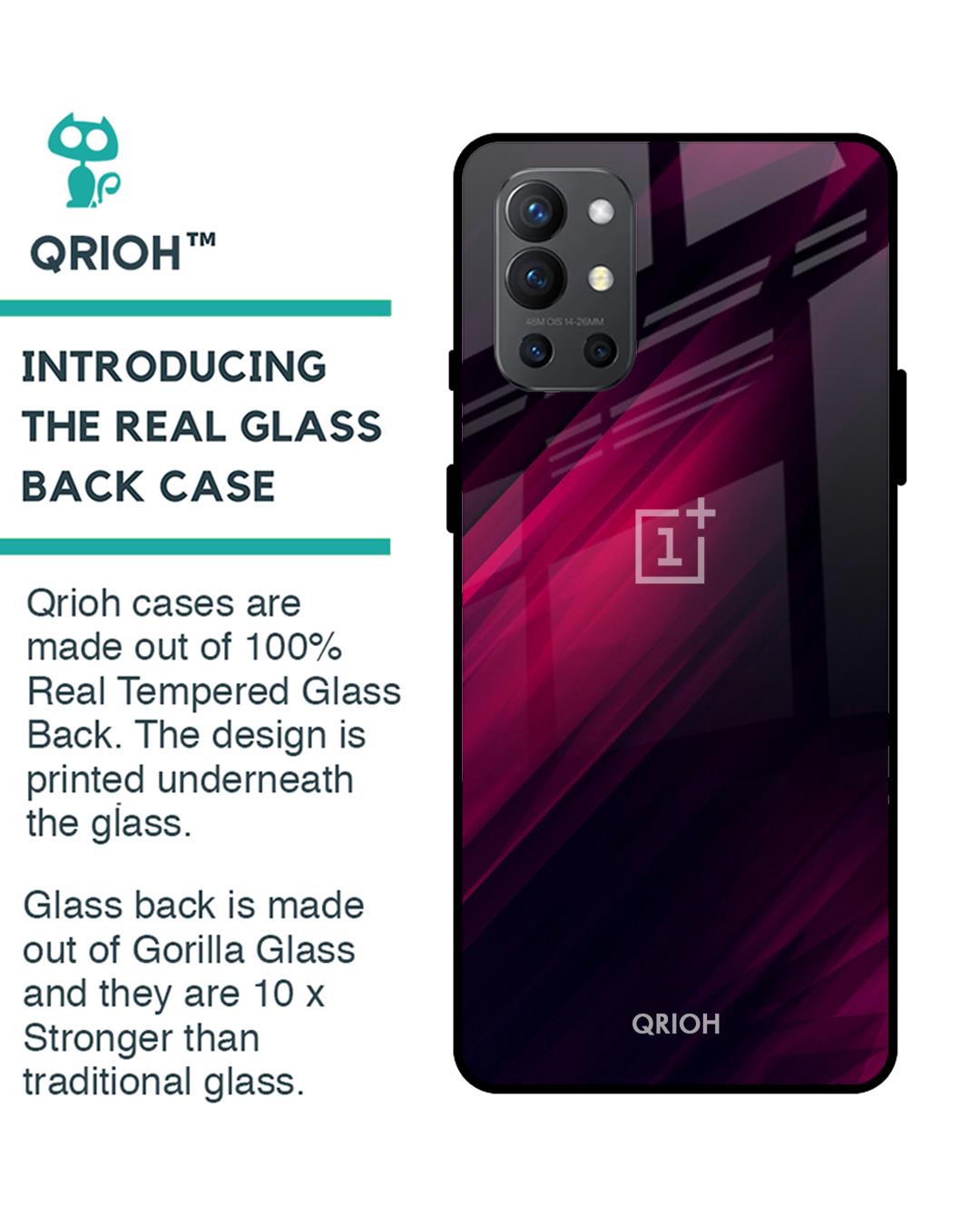 Shop Black-Red Oneplus 9R Razor Premium Glass Case (Gorilla Glass & Shockproof Anti-Slip Silicone)-Back