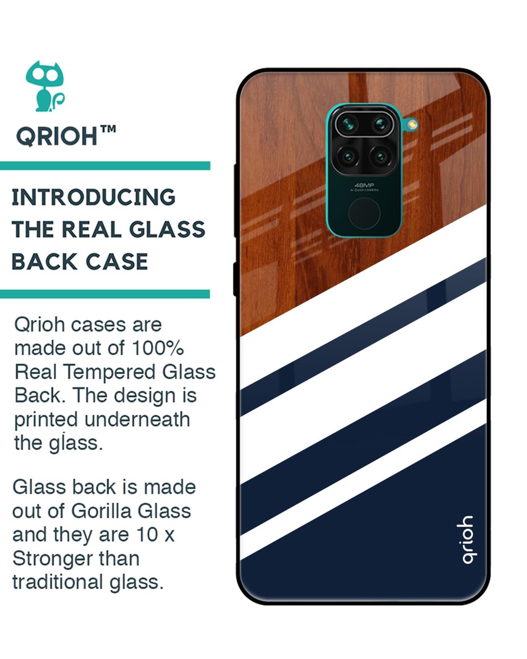 Shop Bold Stripes Glass Case For Redmi Note 9-Back