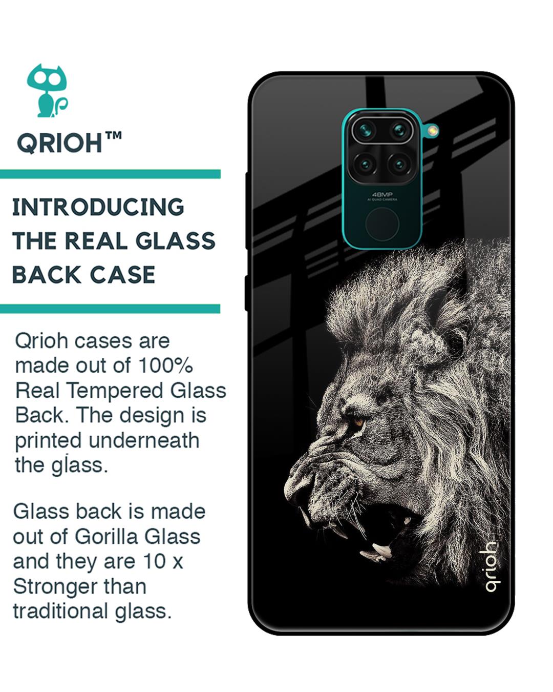 Shop Brave Lion Glass Case For Redmi Note 9-Back