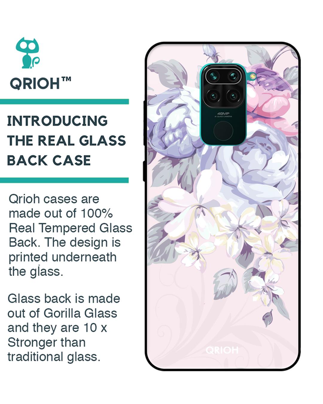 Shop Elegant Floral Glass Case For Redmi Note 9-Back