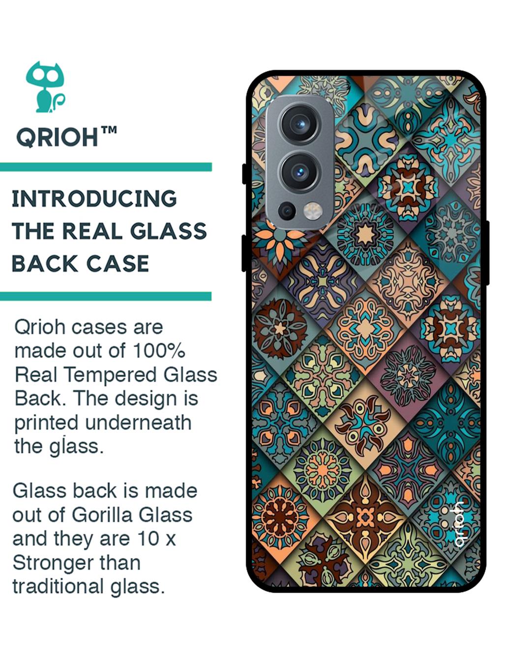 Shop Retro Art Oneplus Nord 2 Premium Glass Case (Gorilla Glass & Shockproof Anti-Slip Silicone)-Back